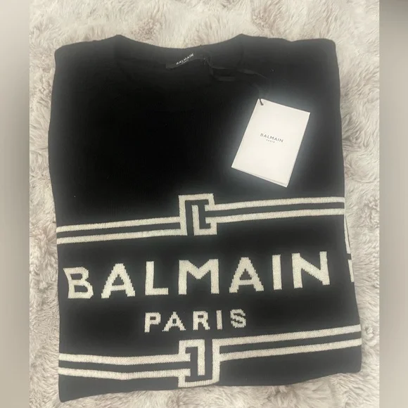 Balmain Logo Knit Crewneck Wool Sweater Sz XXL - Picture 8 of 8